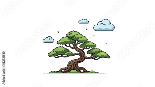 vector illustration of a green tree with roots