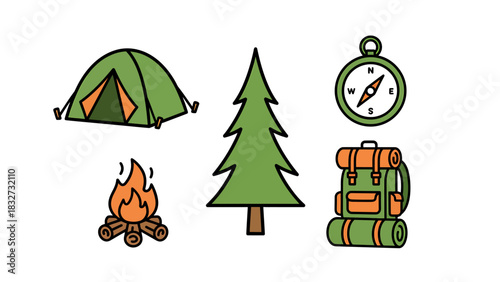 Camping Essentials Tent, Compass, Backpack, and More for Outdoor Adventures