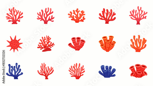 A vibrant collection of diverse coral reef organisms and sea sponges, showcasing the intricate beauty of marine life in various forms and colors.