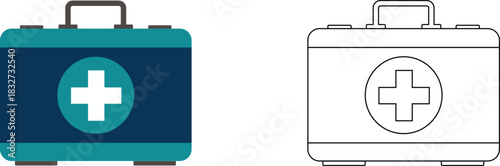 First aid box Icon set medical equipment, Healthcare symbols, and emergency hospital briefcase vector for accidents and disaster safety.