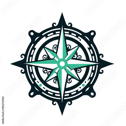 Teal and Black Compass Rose Illustration