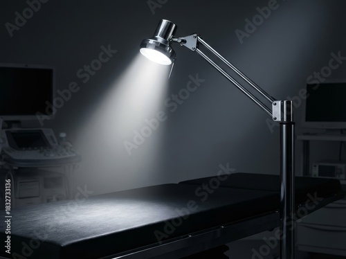 Adjustable examination light illuminates a medical table in a clinic