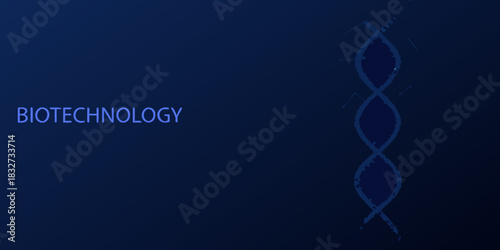 Biotechnology concept with dna strand illustration on dark blue background
