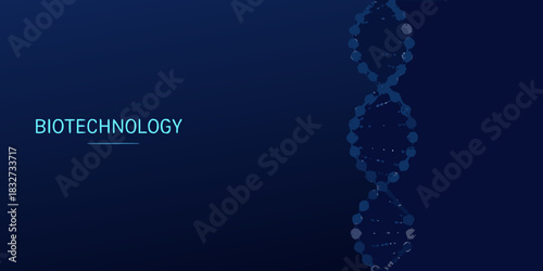 Biotechnology dna structure on dark blue background for science and medicine
