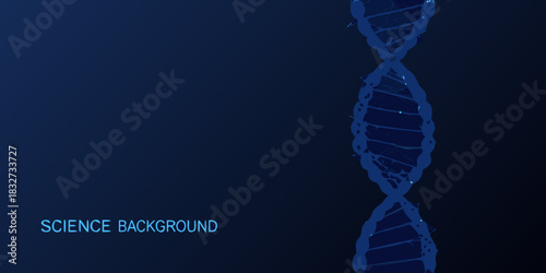 Abstract dna strand on dark blue background for science and technology