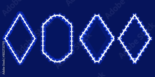 Geometric shapes with string lights on dark blue background