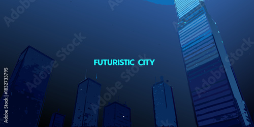 Abstract futuristic cityscape with skyscrapers in dark blue tones