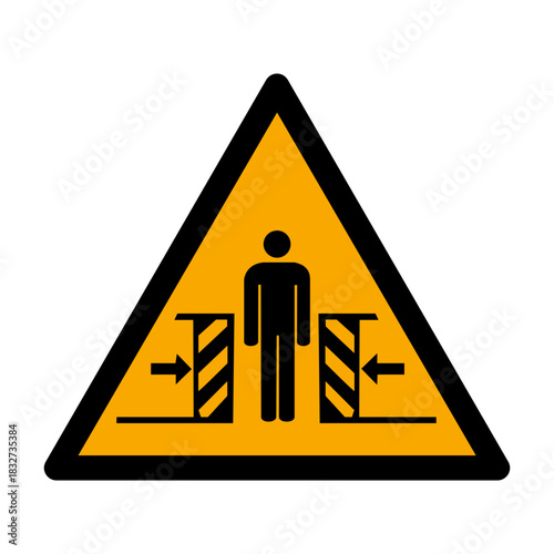 ISO 7010 W019 Crushing Hazard Warning Sign. Crushing Hazard Safety Pictogram. Machinery Hazard Alert. Caution Symbol for Crushing Zones. 
