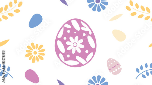 Seamless pattern with stylized easter eggs and floral elements in pastel colors on a white background perfect for spring celebrations and decorations