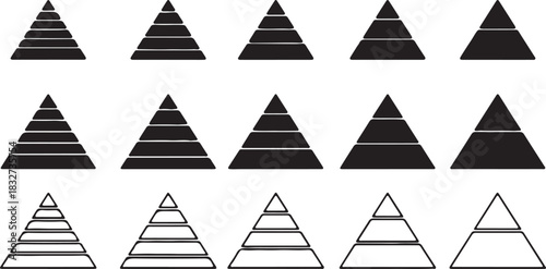 Levels of triangular pyramid. Half triangle pyramid chart. Maslow layer diagram. Development level infographic. Business graph. Vector illustration isolated on white background. Colorful Pyram