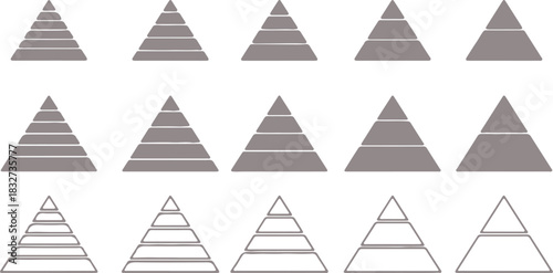 Levels of triangular pyramid. Half triangle pyramid chart. Maslow layer diagram. Development level infographic. Business graph. Vector illustration isolated on white background. Colorful Pyram