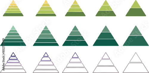 Levels of triangular pyramid. Half triangle pyramid chart. Maslow layer diagram. Development level infographic. Business graph. Vector illustration isolated on white background. Colorful Pyramid Icon