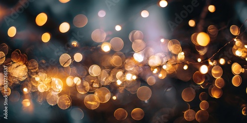 Ethereal Golden Bokeh Lights Creating a Dreamlike and Warm Atmosphere. High quality