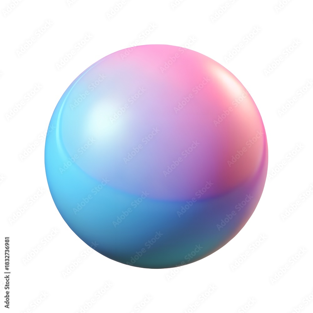 Fototapeta premium 3D Render of Abstract Glossy Sphere with Neon Pink and Blue Gradient on Minimal Background
