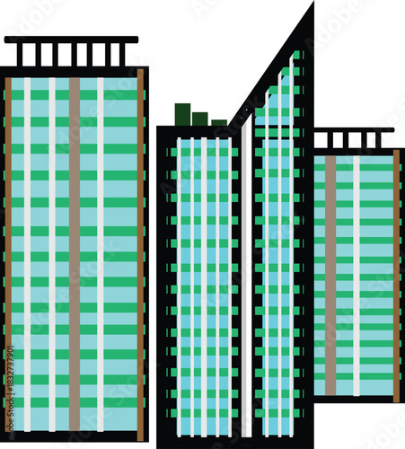 modern buildings with green and blue windows clip art preview