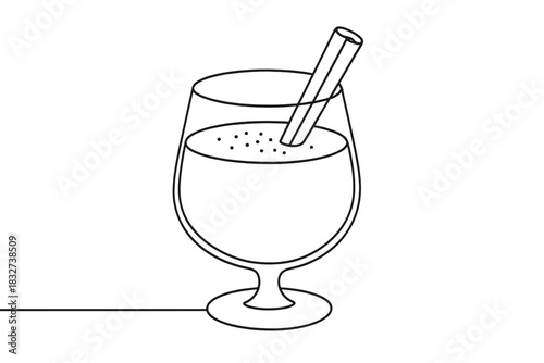 Minimalist Eggnog Illustration. Festive drink. Minimalistic one-line drawing glass containing eggnog and