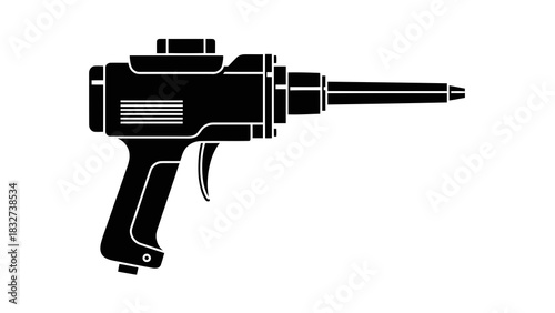 Black silhouette of a rivet gun isolated on white background