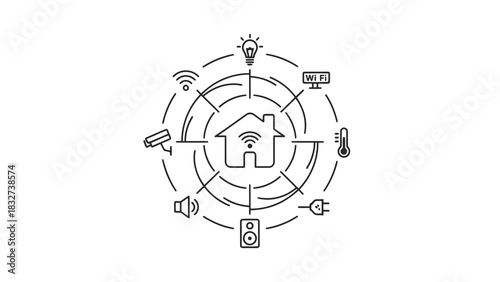 Smart home technology network diagram isolated on white background