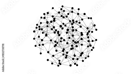 Abstract network of black dots and lines isolated on white background