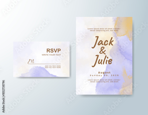 Wedding invitation with abstract splash watercolor