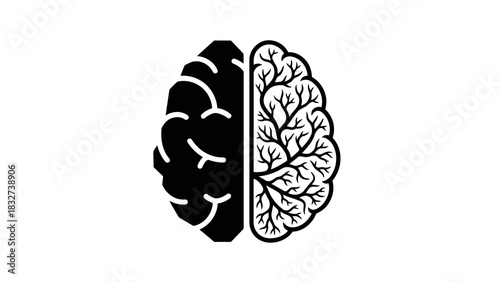 Stylized brain half silhouette isolated on white background