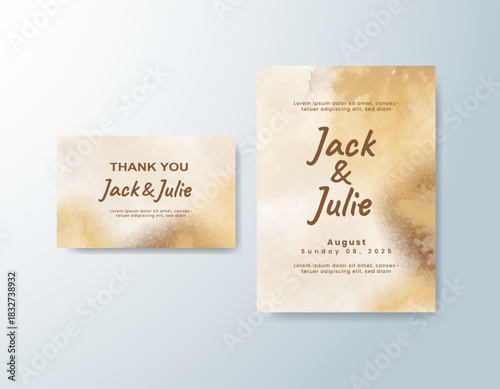 Wedding invitation with abstract splash watercolor