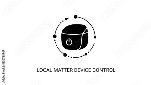 Black icon of a power button device with orbiting dots isolated on white background