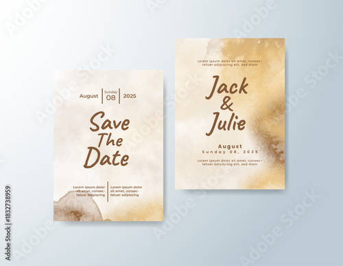 Wedding invitation with abstract splash watercolor