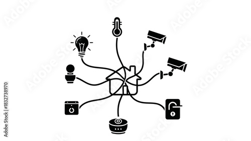 Smart home technology network diagram isolated on white background
