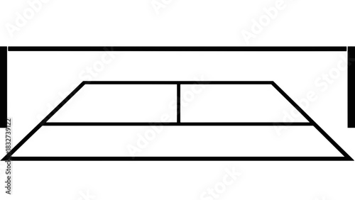 Simple line drawing of a tennis court isolated on white background