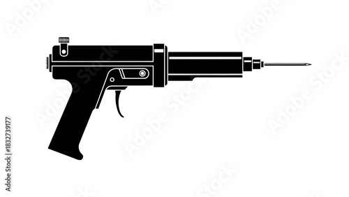 Black silhouette of a futuristic dart gun isolated on white background