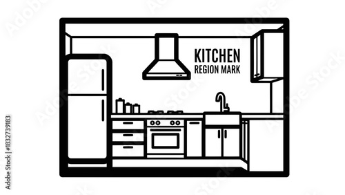 Kitchen interior design illustration isolated on white background