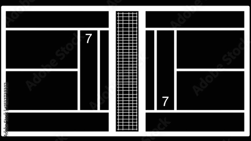 Tennis court diagram with score isolated on white background