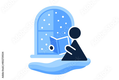 Cozy Winter Reading. Cozy Winter Book Scene. Flat minimalist vector illustration of Cozy Winter Book Scene.
