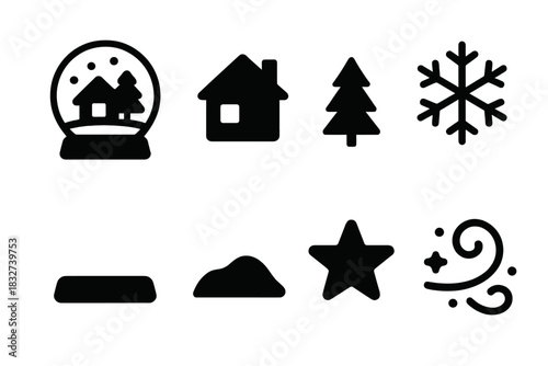 Winter Icon Collection. Winter wonder globe. Filled icon set of Winter wonder globe: snow globe, miniature