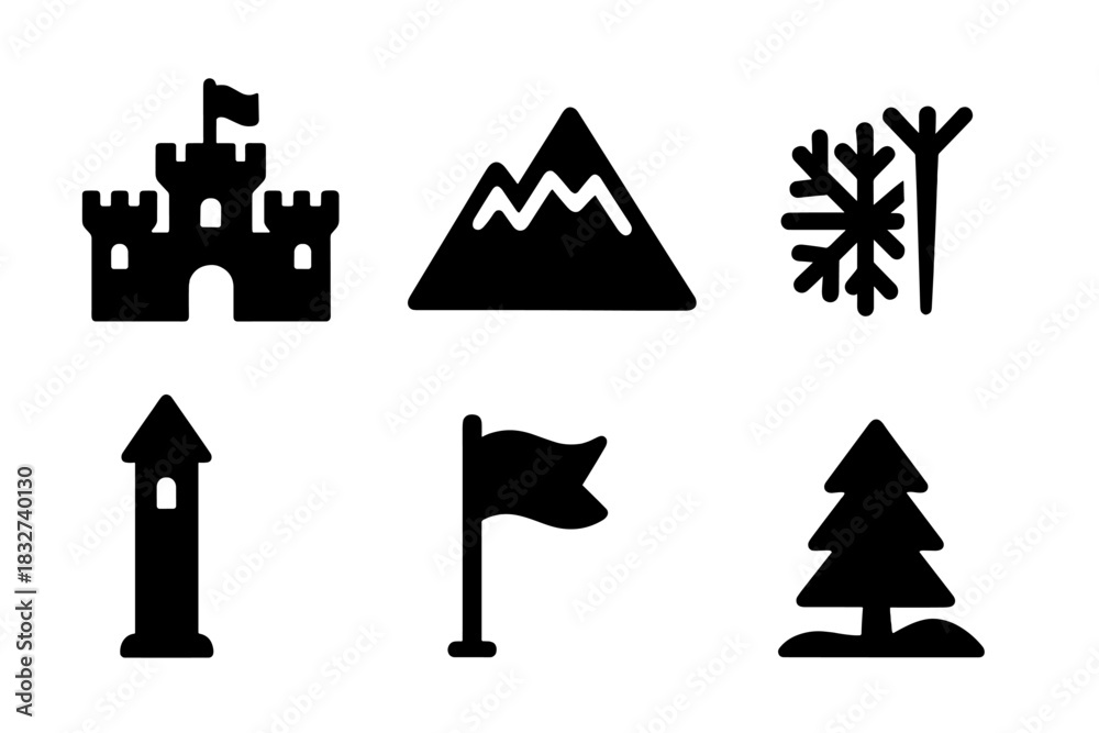 custom made wallpaper toronto digitalWinter Castle Icons. Winter castle scene. Filled icon set of Winter castle scene: castle, mountain, snowflake,