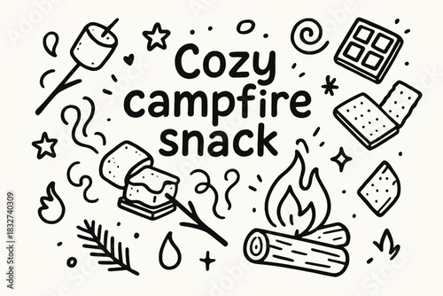 Cozy Campfire Snack. Cozy campfire snack. Hand-drawn doodle illustration of Cozy campfire snack. Central