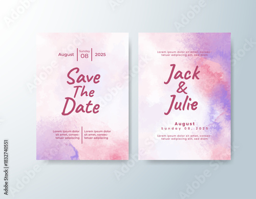 Wedding invitation with abstract splash watercolor