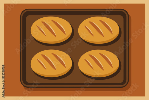 Oven-Ready Loaves. Oven-ready loaves minimalist flat illustration of bread on a tray ready to bake in a flat