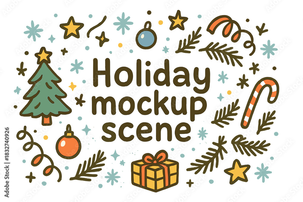 Fototapeta premium Holiday Doodle Delight. Holiday mockup scene. Hand-drawn doodle illustration of Holiday mockup scene. simple