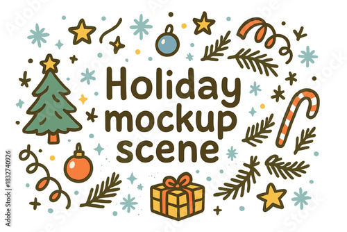 Holiday Doodle Delight. Holiday mockup scene. Hand-drawn doodle illustration of Holiday mockup scene. simple