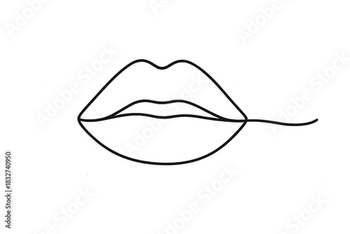Minimalist Lip Art. Winter makeup illustration. Minimalistic one-line drawing lips with bold lipstick against