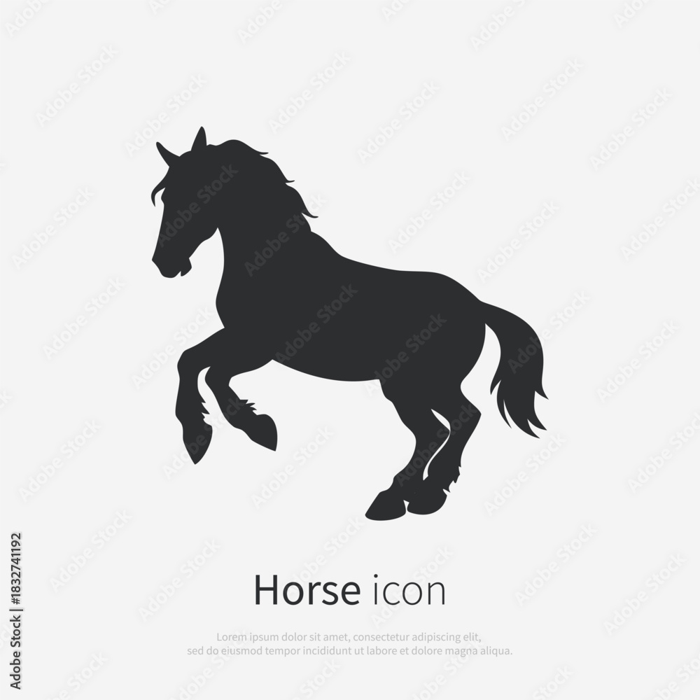 Fototapeta premium Silhouette icon of a Gypsy draft horse jumping. Simple black vector illustration, isolated on a white background. Symbol of the New Year 2026. Perfect for a logo, icon, or emblem