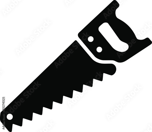 Hand saw tool icon, woodworking equipment silhouette graphic