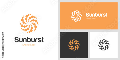 Sunburst Energy Logo Design with Abstract Spiral Power Symbol, for Renewable Energy, and Modern Technology Branding