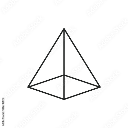 Simple geometric wireframe pyramid on white background