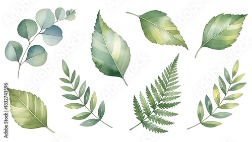 green leaves isolated on white
