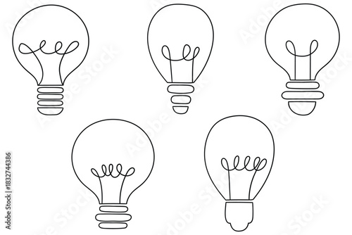 Hand-drawn doodle set of light bulbs on a white background.