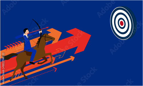 2026年 展望：未来へ照準、成長の潮流に乗る一年のビジネスコンセプトイラスト