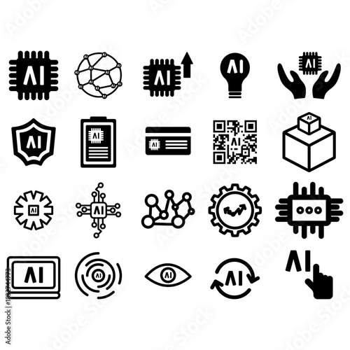 Minimalist Line Art Style Artificial Intelligence Related Icon Element Set